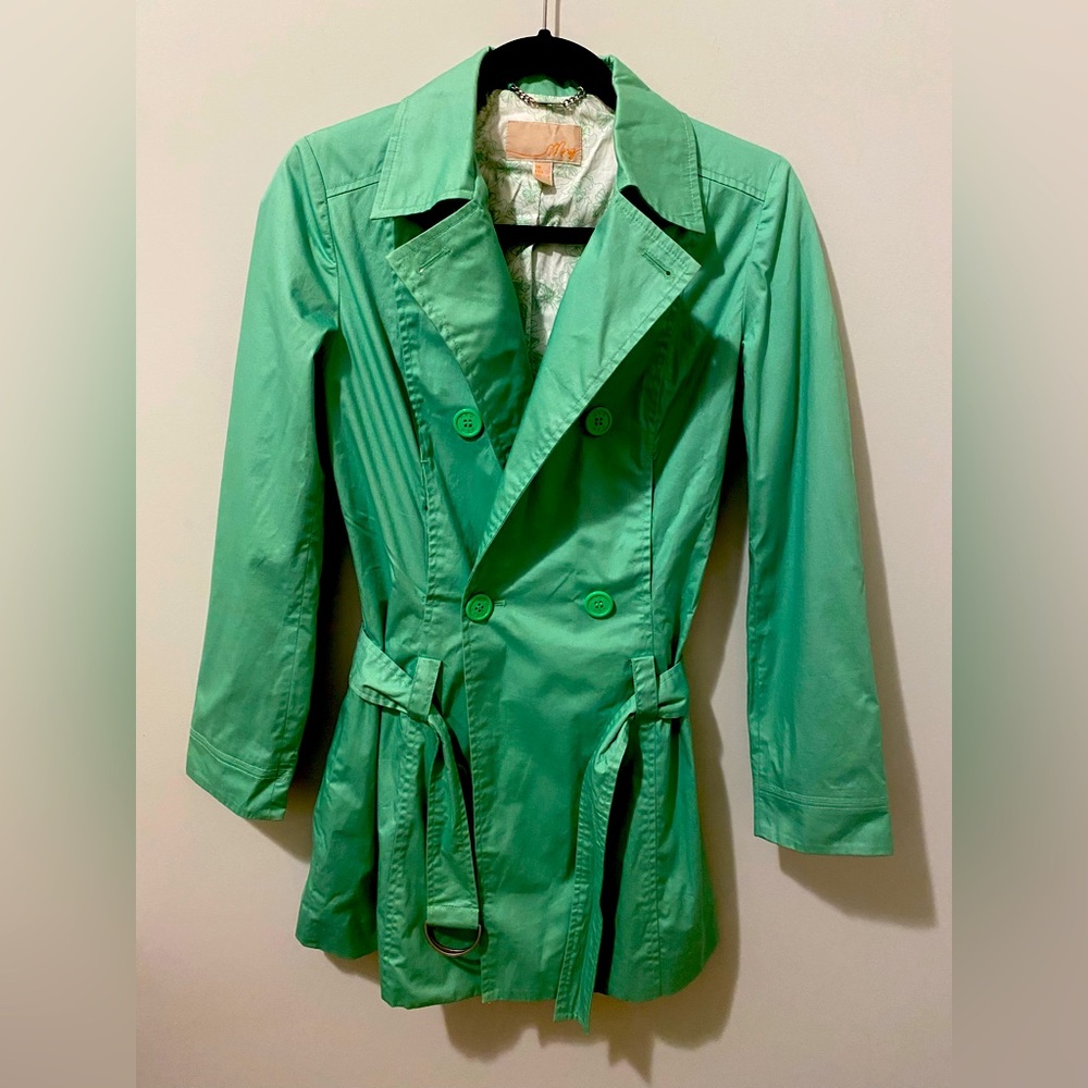 Green lapel neck Trench Coat